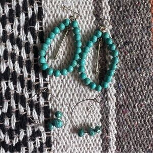 Genuine Stone Turquoise 2 Sets of Dangle Earrings